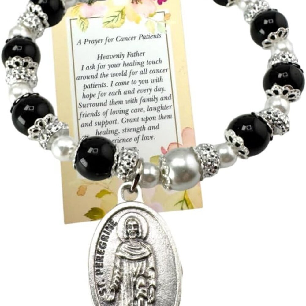 St Peregrine Cancer Healing Saint Gift Set Bead Bracelet Prayer Card